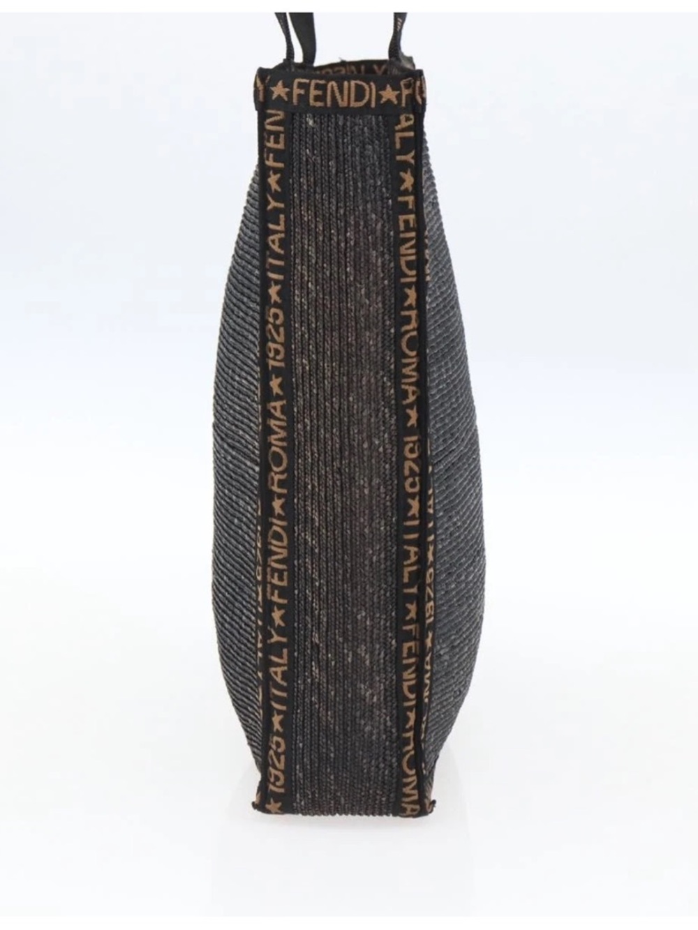 Fendi Logo Black Gold Jacquard Raffia
Tote Zucca Shoulder Straw Bag Boho Vtg - Picture 4 of 17